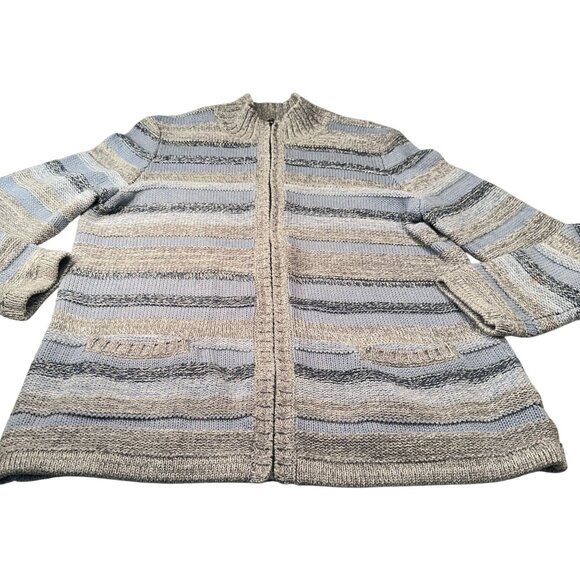 LL Bean Sweaters - LL Bean Cotton Full Zip Cardigan Sweater Women Jacket Mock Neck Striped Soft